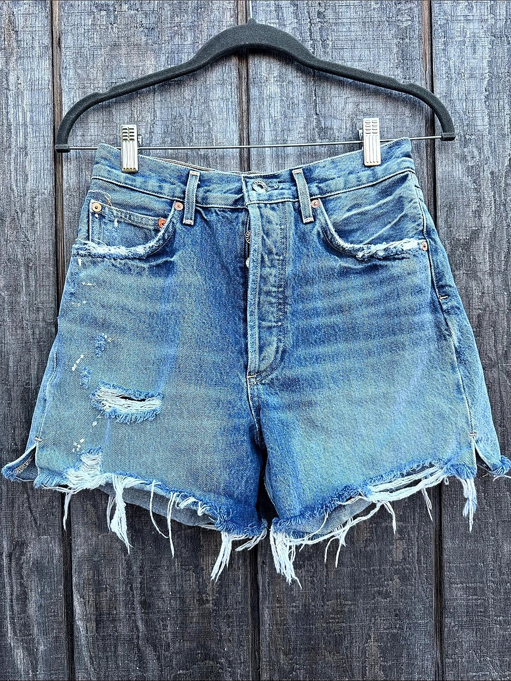 AGOLDE Dee Super High Rise Short Distressed Denim Jean Shorts Waist 26 Festival